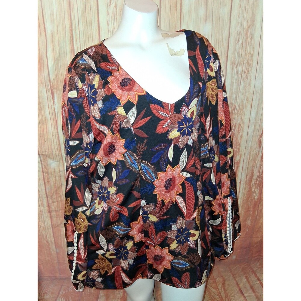 Bleeker & McDougal Multicolor Floral Long Sleeve V-neck Blouse Sz 2X